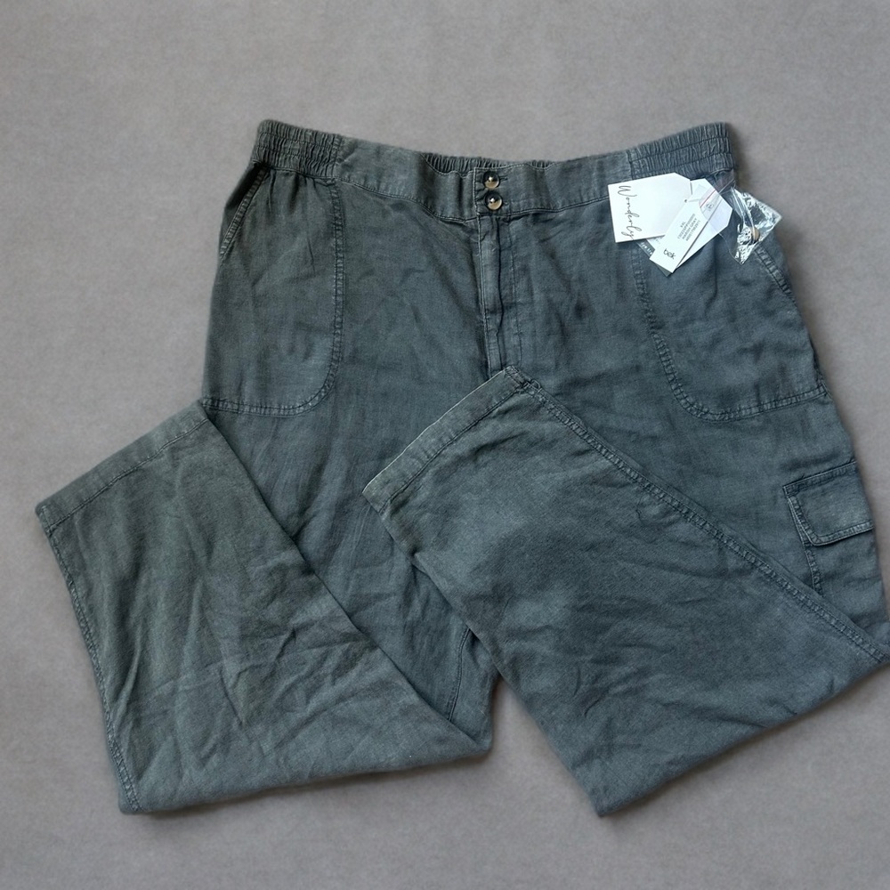 Wonderly XXL Harsh Gray Linen Blend Drapey Cargo Pants NWT
